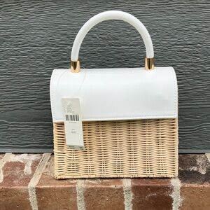 ANTHROPOLOGIE White Top Handle Wicker Purse